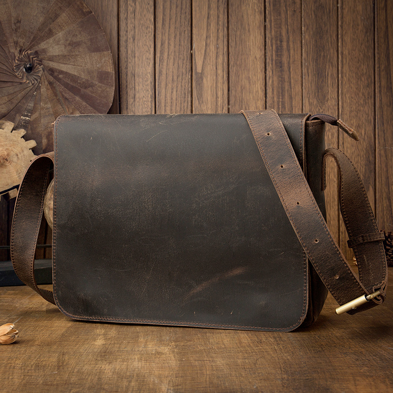 Retro Echtes Leder Männer Laptop Tasche Leder Schulter Tasche Business Büro Taschen Braun Männlich Laptop Portfolio Fall Messenger Tasche