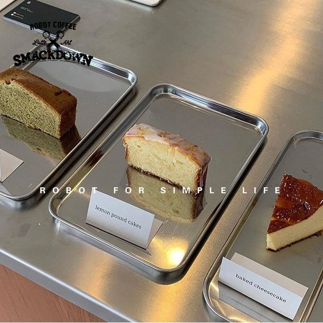 Nordic Edelstahl Rechteckige Kaffee Shop Palette Lagerung Disk Net Snack Kuchen Teller Esszimmer Dessert Platte Küche Teller Tablett