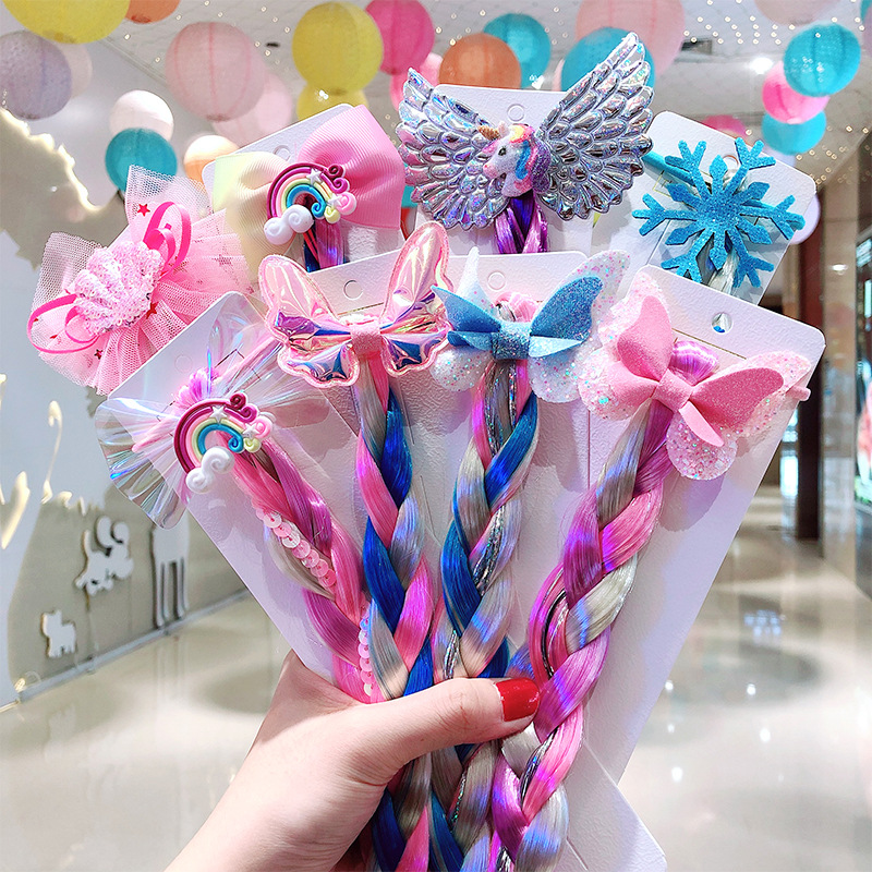 Princesa trança unicórnio arco-íris peruca cosplay perucas trançadas para elsa vestir-se conjunto para criança meninas festa de casamento aniversário