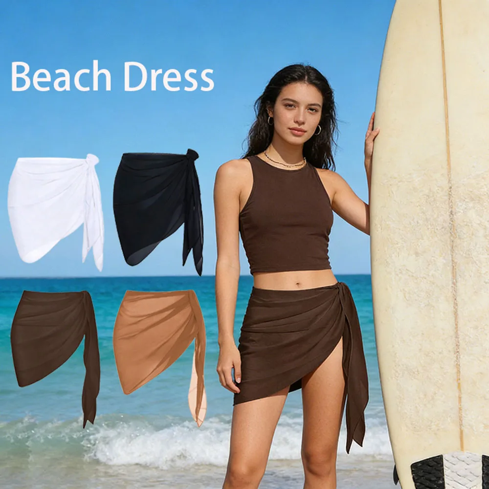 Sommer Damen Einfarbiger Kurzer Bikini Wickel-Chiffonrock Leichter Schal Badeanzug Hoodie Strand Schwimm-Hoodie Rock
