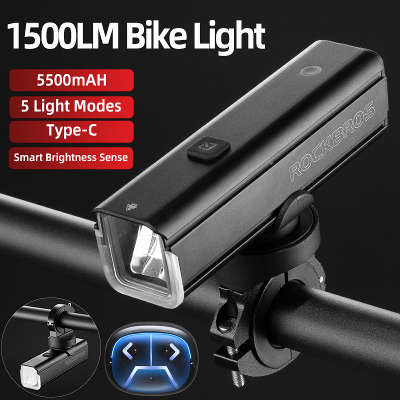 ROCKBROS lampu depan sepeda 5500mAH, lampu kilat sepeda gunung MTB jalan LED aluminium mAH