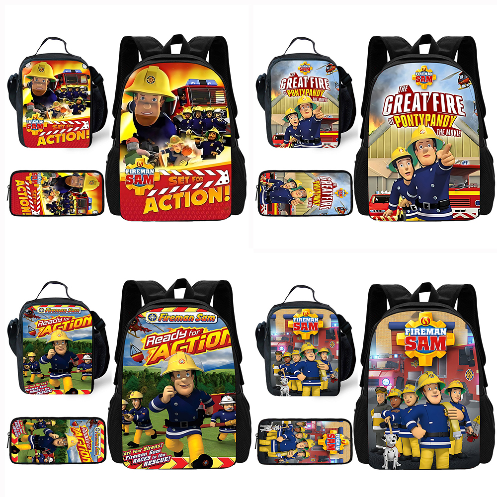 Mochila escolar para niños y niñas, morral escolar con estampado de bombero, bolsas de almuerzo, bolsas de lápices, el mejor regalo