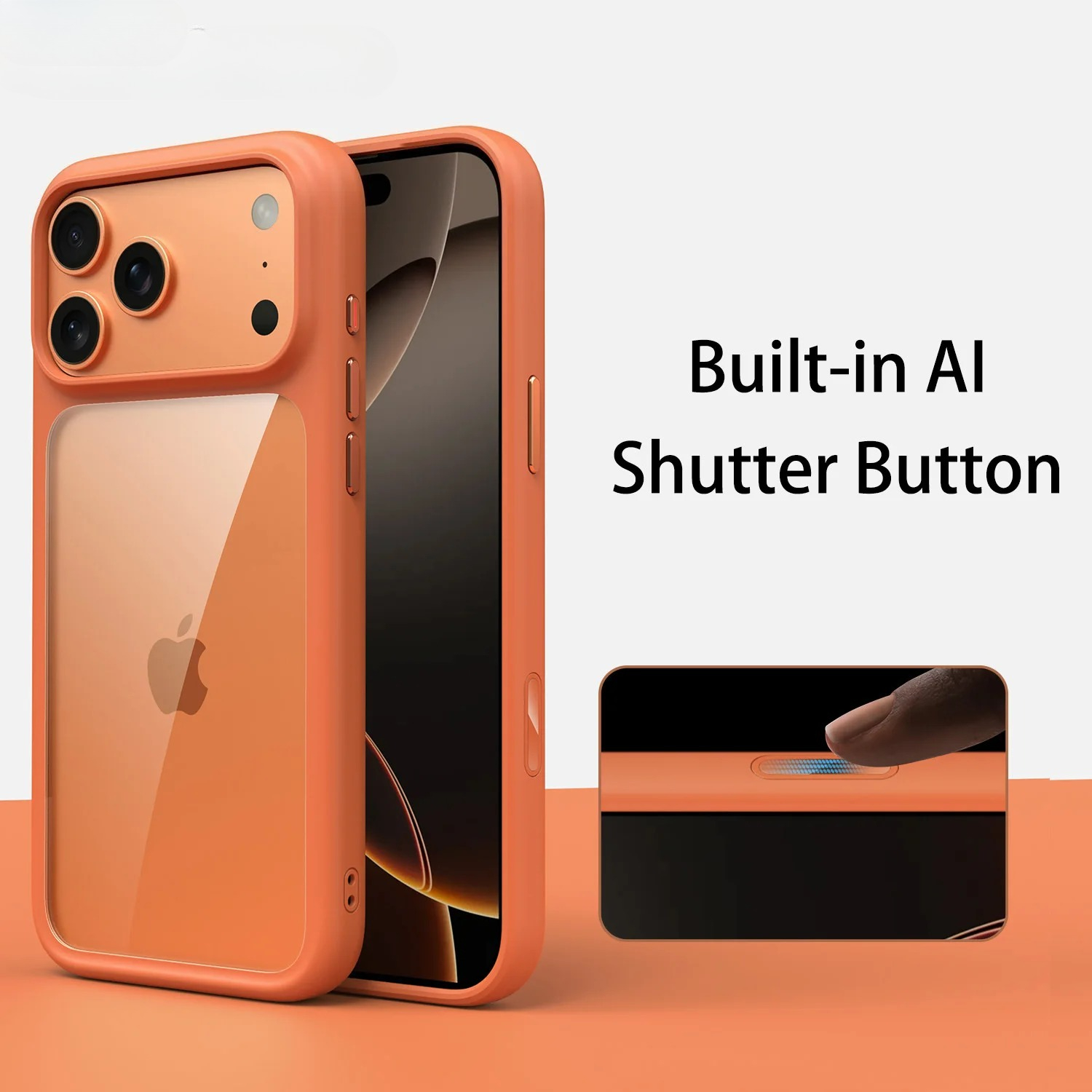 高級オレンジマット透明スマホケース iPhone 17 Pro Max 17Pro 17用 メタルボタン 肌触り 耐衝撃 保護カバー