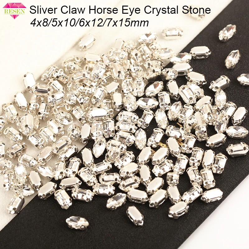 RESENขายAt A Loss 4X8/6x1 2/7X15Mm Sliver Clawม้าคริสตัลหินflatback RhinestonesสำหรับDiyเสื้อผ้าอุปกรณ์เสริม