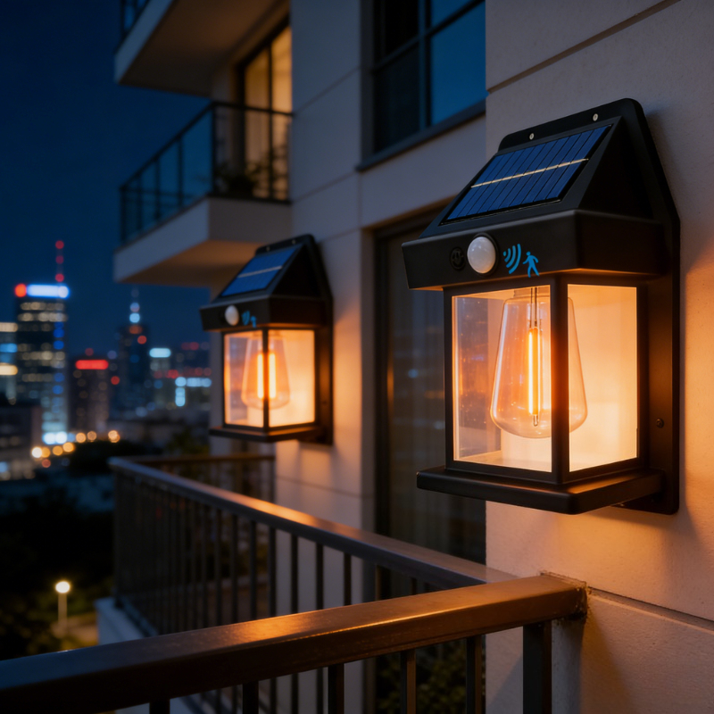 Solar-Wandleuchten-Set IP44 Wasserdicht mit Bewegungssensor LED-Laterne, Außenwandbeleuchtung für Hof, Veranda, Terrasse und Garten