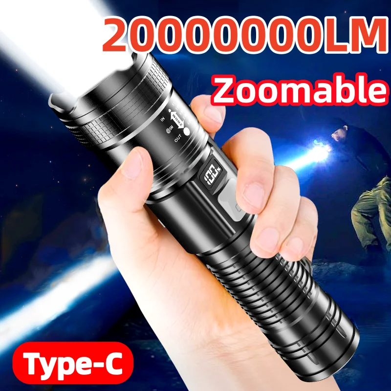 2000000 Linterna LM de potencia ultraalta, pantalla electrónica Digital, resistente al agua, con Zoom, luz de mano, linterna para acampar al aire libre ﻿