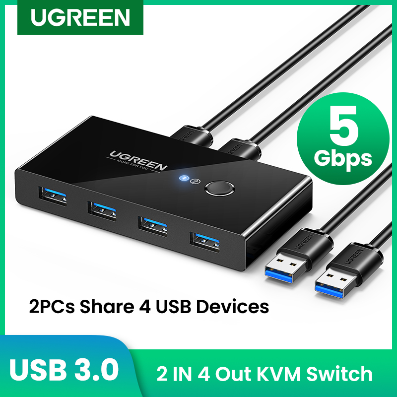UGREEN USB Switch USB 3.0 2.0 Switcher สําหรับ Windows10 PC คีย์บอร์ดเมาส์เครื่องพิมพ์ 2 PCs แชร์ 4 อุปกรณ์ USB Switch
