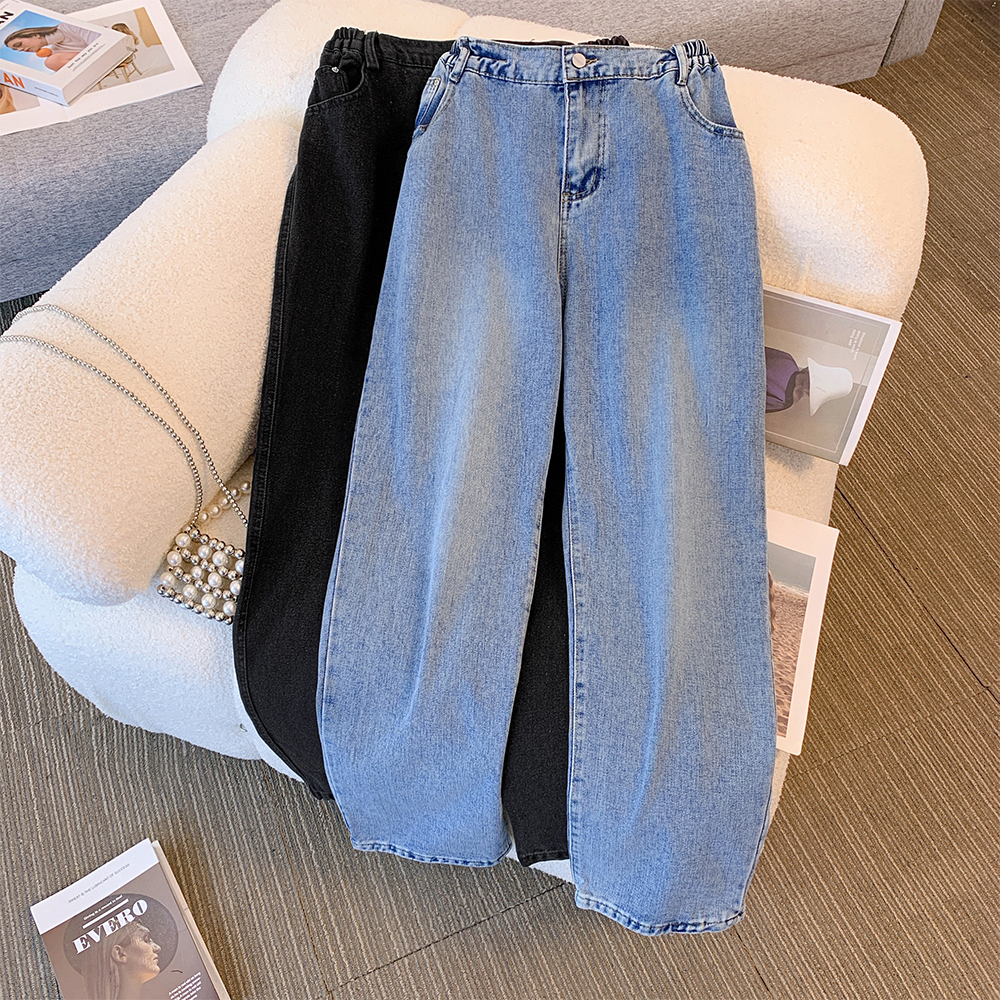 Pantalones vaqueros informales de talla grande para mujer, tela vaquera lavada, cómoda y versátil, diseño clásico, color negro y azul, primavera y otoño