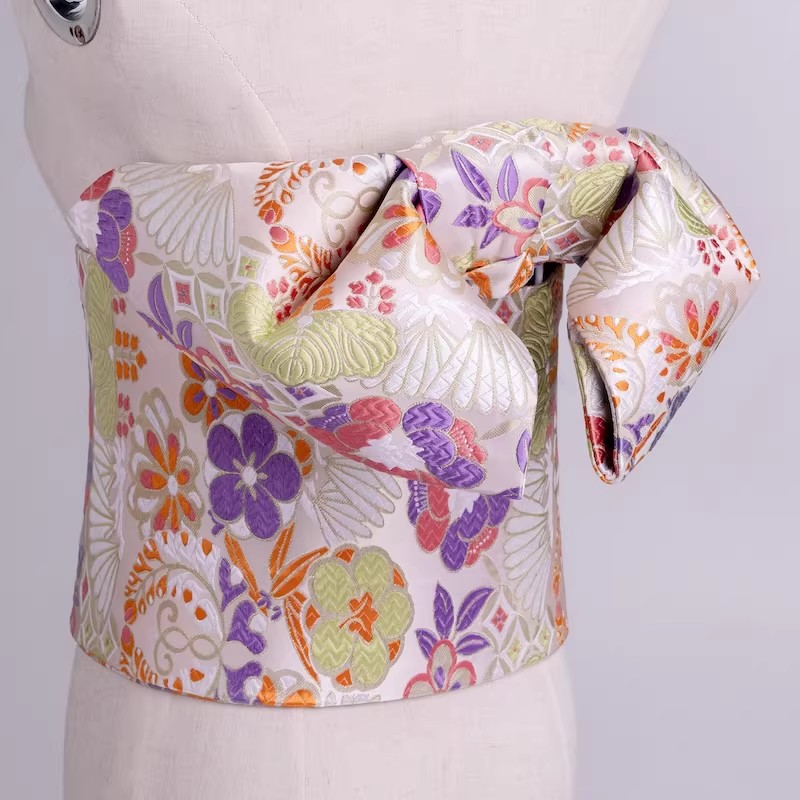 Gaun Kimono Obi Wanita Motif Bunga Vintage Yukata Ikat Pinggang Cosplay Cummerbund Aksesori Fashion Gaya Jepang