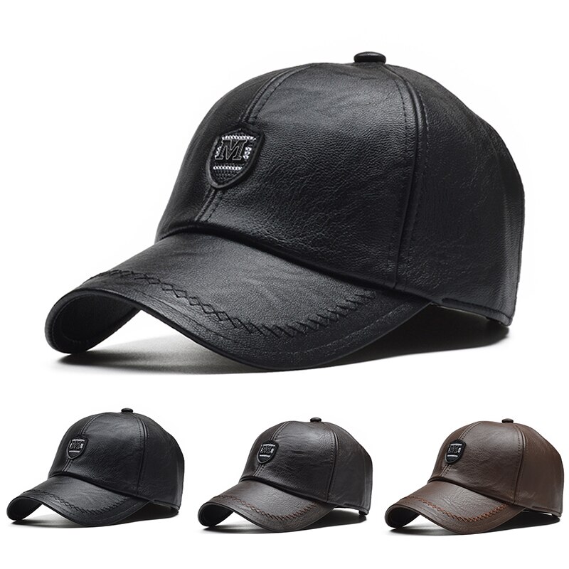 M Label topi bisbol kulit Pu, topi pelindung terik matahari kasual luar ruangan Musim Semi dan Gugur, topi Baseball kulit Pu yang dapat disesuaikan