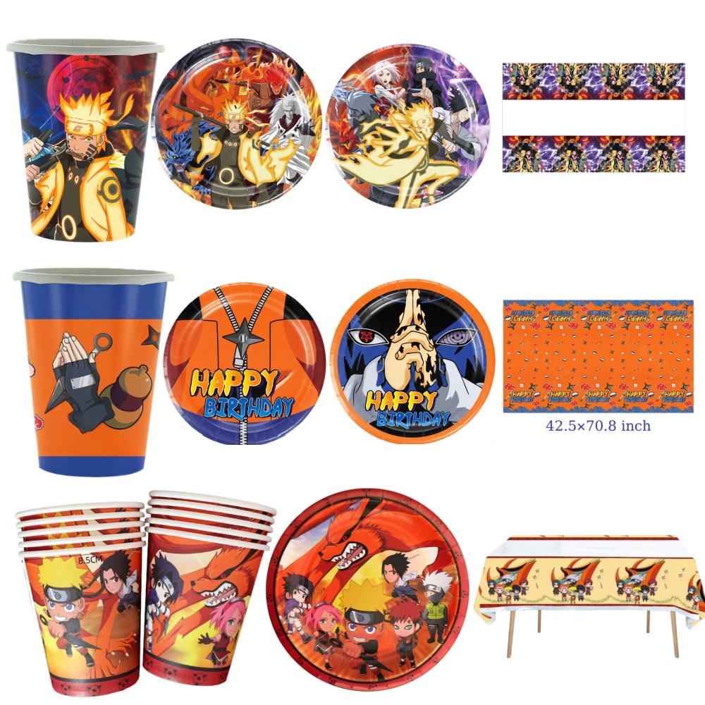 Dekorasi Ulang Tahun Naruto Baru Perlengkapan Pesta Naruto Sasuke Ninja Peralatan Makan Gelas Kertas Taplak Meja Set Piring Kit Hadiah Anak Laki-laki