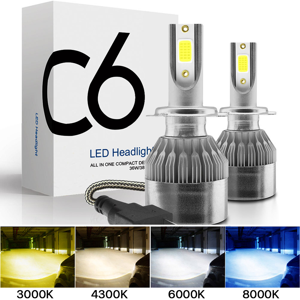 2x H7 LED H11 H4 Hi/Lo H1 H3 H8 HB1 HB3 HB4 HB5 HIR2 H13 H27 9005 9006 ampoules de phares de voiture 3000K 6000K 8000K COB C6 lumières de voiture
