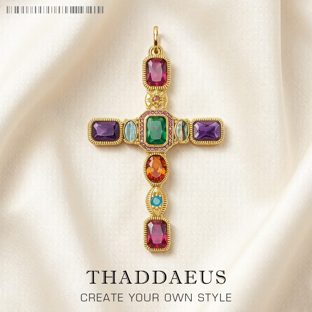 Golden Colourful Cross Pendant Brand New Fashion Jewelry Europe 925 Sterling Silver Vintage Gift For Woman