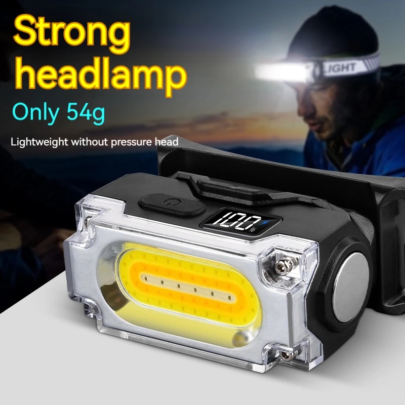 Super jasna magnetyczna latarka czołowa 3 źródła światła Lampa z klipsem na kapelusz Outdoor Piesze wycieczki Camping Praca Lampa montowana na głowie z wyświetlaczem cyfrowym