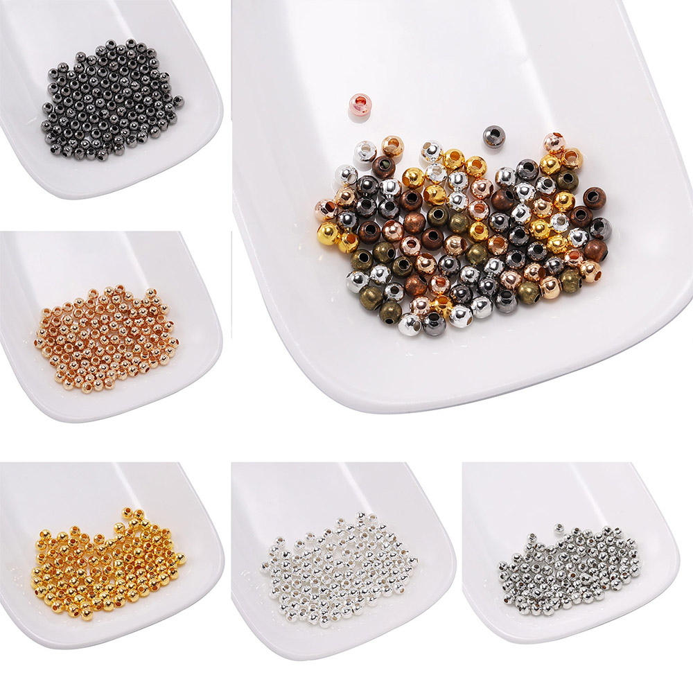 Perles métalliques de couleur or de 2 à 10mm, 30 à 500 pièces, perles d'espacement à boule lisse pour bricolage, Bracelet, fabrication de bijoux, accessoires