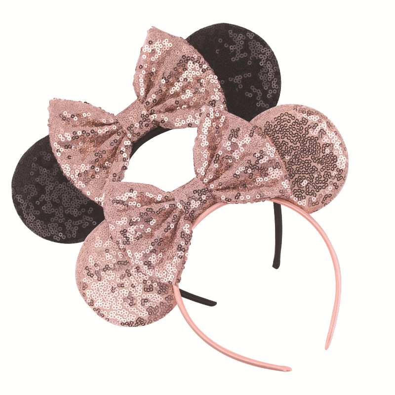 Disney Lantejoula Headband para Crianças, Alça de Cabelo Padrão Leopardo, Mickey Hoop, Acessórios para Cabelo, Hair Hoop Festival