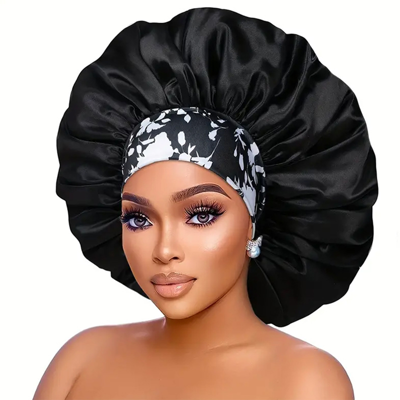Gorro de cabelo de cetim de seda extra grande feminino grosso boné de dormir elástico gorro africano headwrap flor turbante quimio bonés