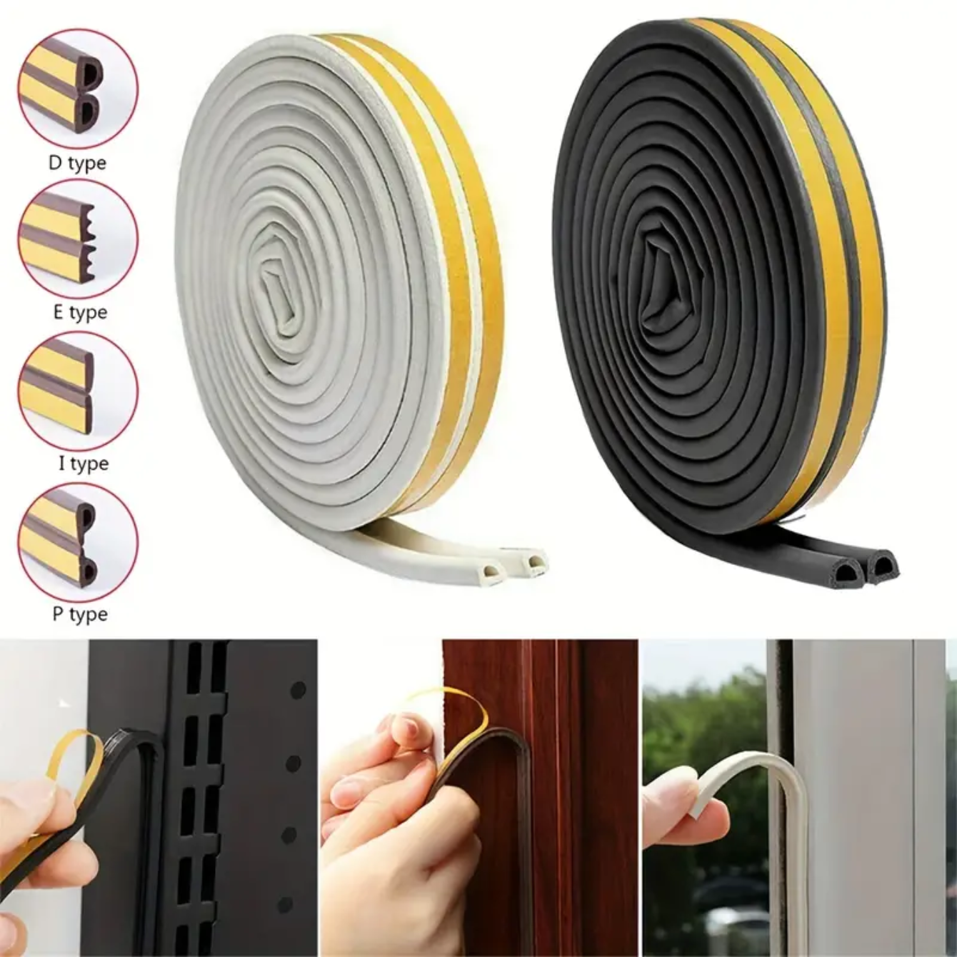 Cinta de sellado para puertas y ventanas de 5m/10m, aislante, autoadhesiva, antiruido, de goma, para proteger contra el clima y las corrientes de aire.