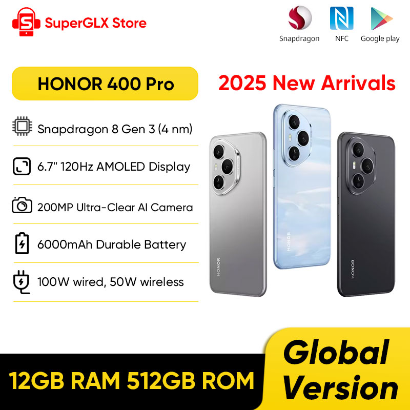 Versión Global HONOR 400 Pro 5G NFC Smartphone Snapdragon 8 Gen 3 6,7 ''Pantalla AMOLED Cámara de 200MP 100W con cable 50W eSIM inalámbrico