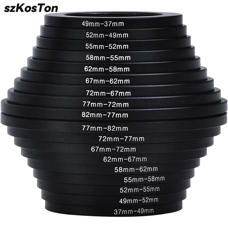Juego de adaptadores de anillo de filtro para lente de cámara DSLR, Kit de anillos paso a paso de Metal, 37-82mm, 82-37mm, 9/18 piezas