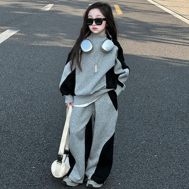 2026 autumn spring kid Girls Clothes set Suit Child patchwork loose sweatshirt t-shirt top + loose pant Tracksuit 4 8 10 12 year