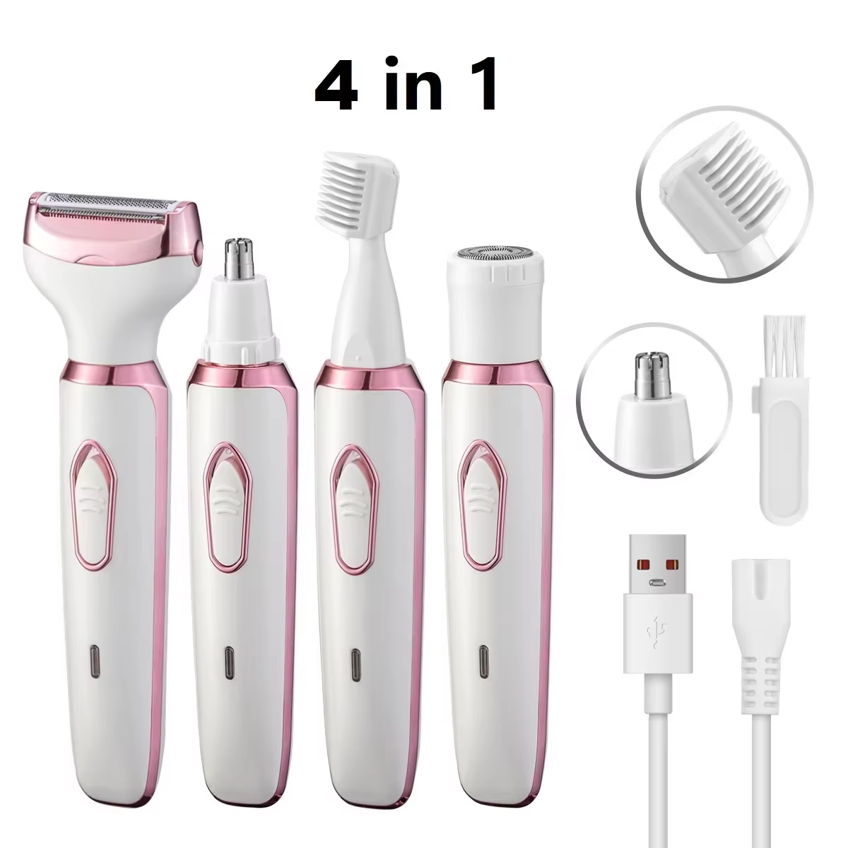 HOMEFISH 4-in-1 Elektrischer Damenrasierer, Körperhaarentferner, Epilierer, schmerzfreier, kabelloser Trimmer, Rasierer, Geschenk für Frauen