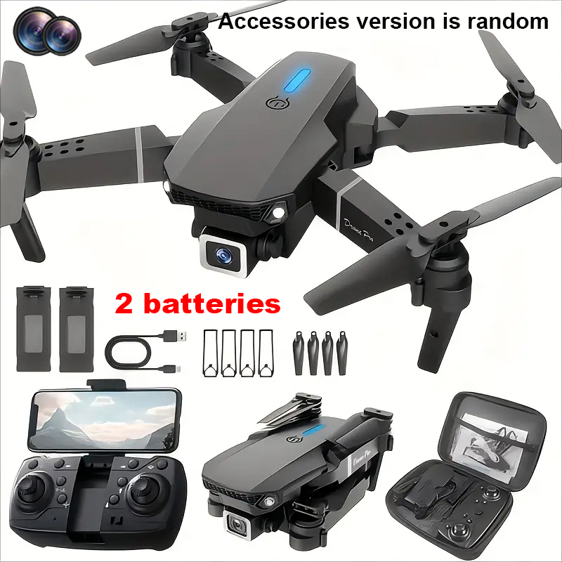 Drone RC E88Pro 2025 4K Profesional dengan 3 Baterai 1080P Sudut Lebar Kamera HD Helikopter Lipat WIFI FPV Mainan Hadiah Tahan Tinggi