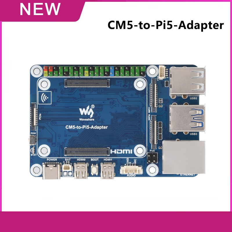Waveshare CM5-à-Pi5-Adapter Raspberry Pi CM5 à Pi 5 carte d'extension avec microphone USB et Port Audio