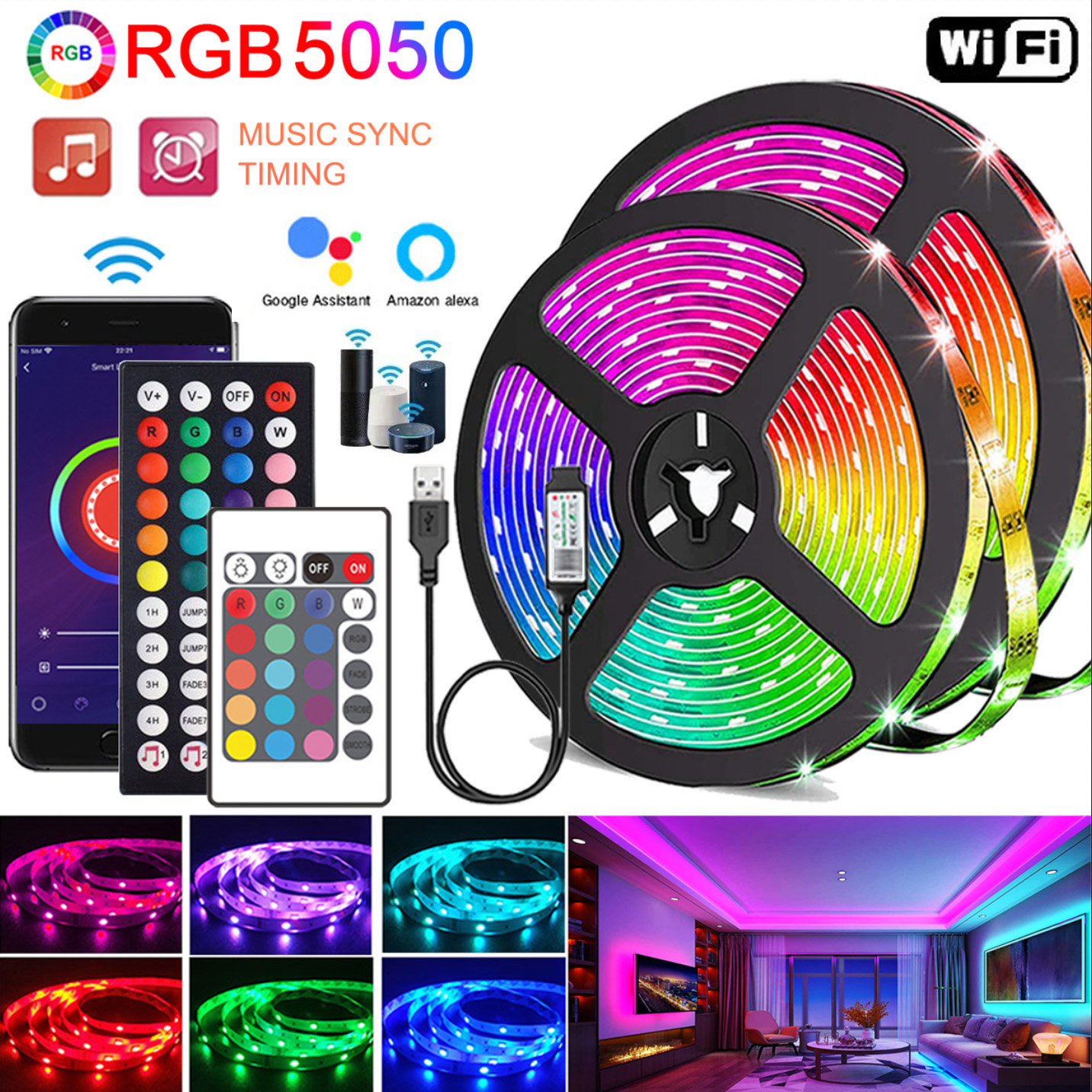 30M/20M Led Strip Verlichting Muziek Sync Kleur Veranderende RGB met Afstandsbediening App Controle Led verlichting voor Kamer Thuis Keuken Decor Party