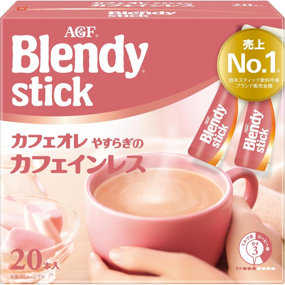 AGF ブレンディ ブレンディ スティック カフェオレ、リラックスできるカフェインレスコーヒー、20本入り