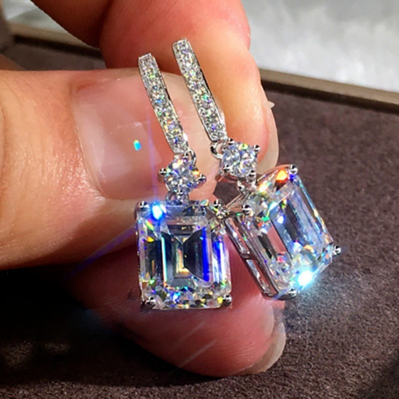 Luxo zircão brincos para mulheres, cor prata, pedras embutidos, brincos de casamento, brinco de noivado nupcial, presente da jóia, moda