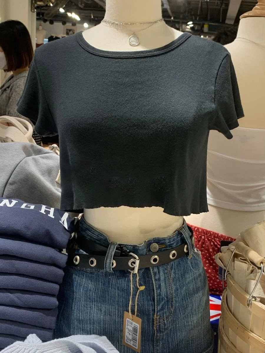 Raw Hem Schwarz Basic Lose Crop Top Frauen Sommer Oansatz Kurzarm Baumwolle Cropped Tees American Vintage Streetwear T-shirts Y2k