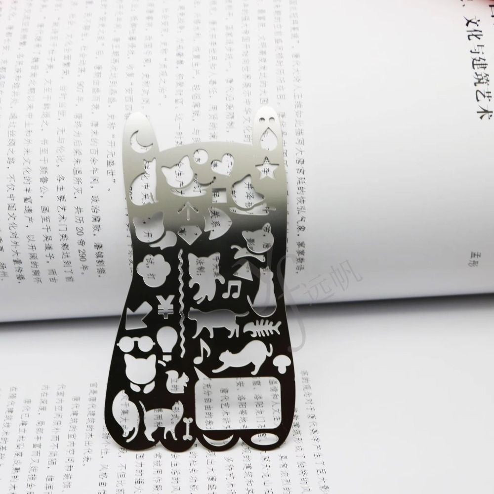 Cat Shape Template Ruler School Projects Smooth Surface Hollowed Out Ruler Stainless Steel Vintage Drawing Template Ruler