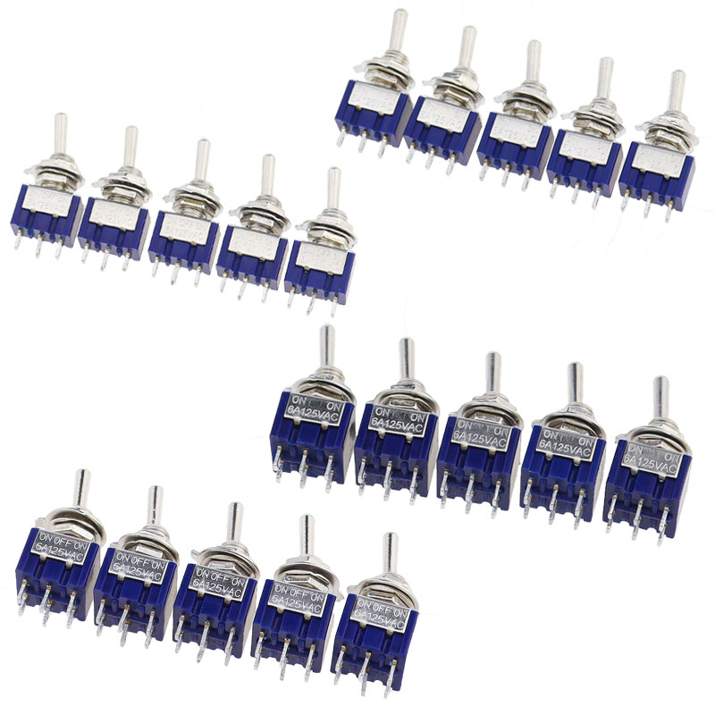 5 uds ON-OFF-ON ON-ON3 PIN/6PIN 2/3 posiciones Mini interruptor de palanca de enganche AC 125V/6A 250V/3A MTS-102 MTS-103 MTS-202 MTS-203