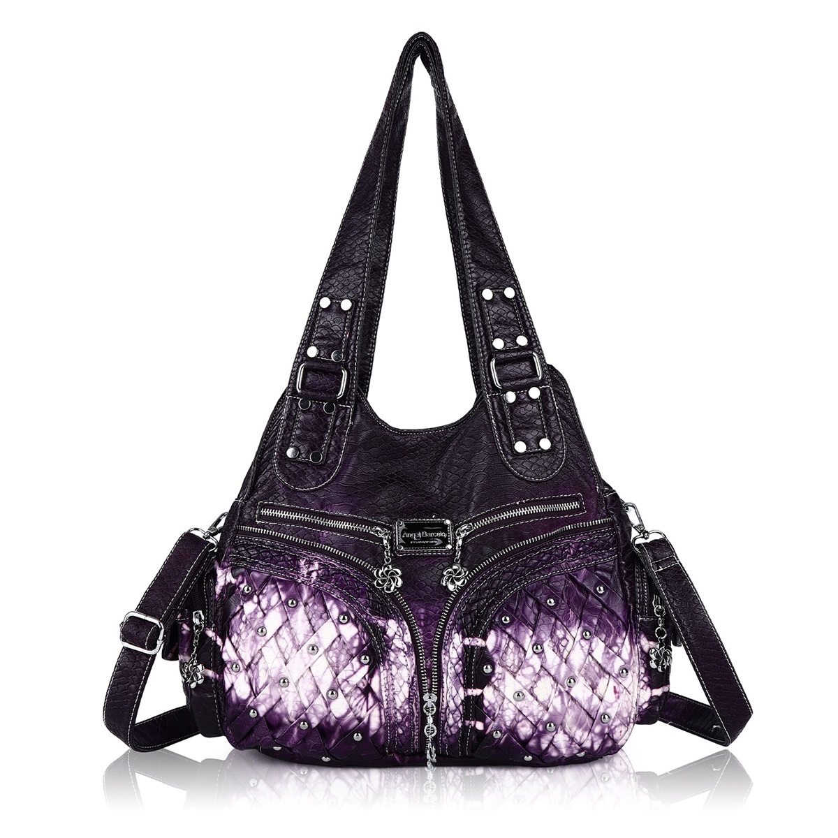 Bolsa vintage feminina de pu, bolsa de ombro roxa casual com vários bolsos, bolsa hobo mensageiro, bolsa grande