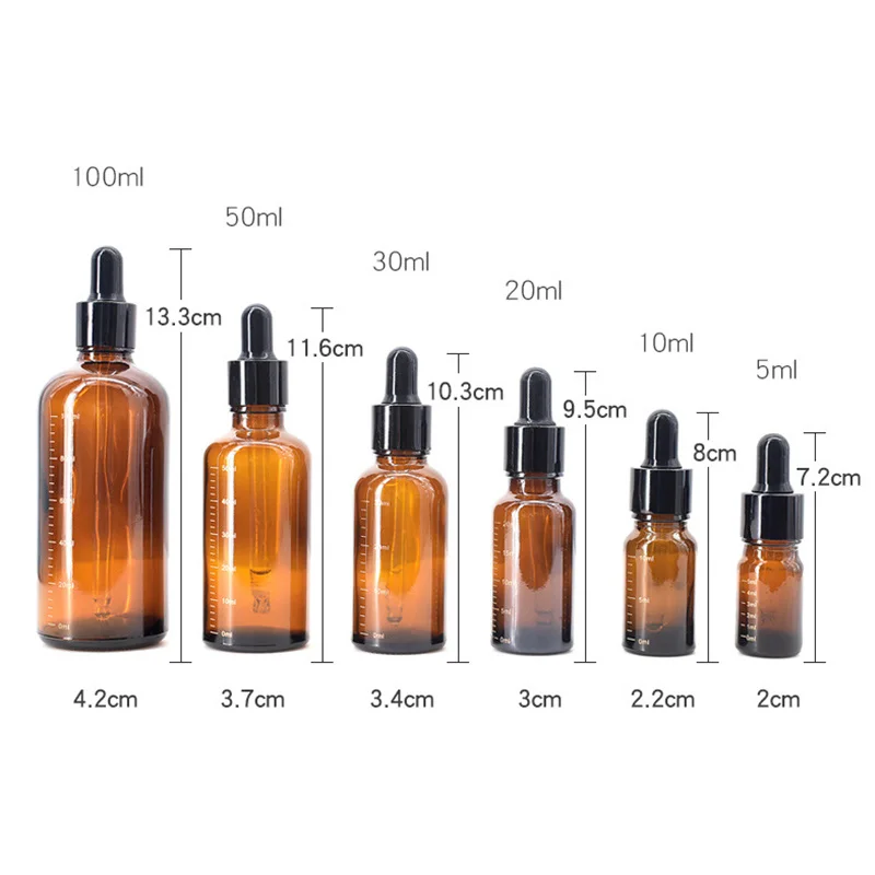 Compte-gouttes HI avec échelle 5ml-100ml, goutte pour les yeux réactif, verre ambré, d'extraction pipent liquide d'aromathérapie, quotidien, illable, voyage HI