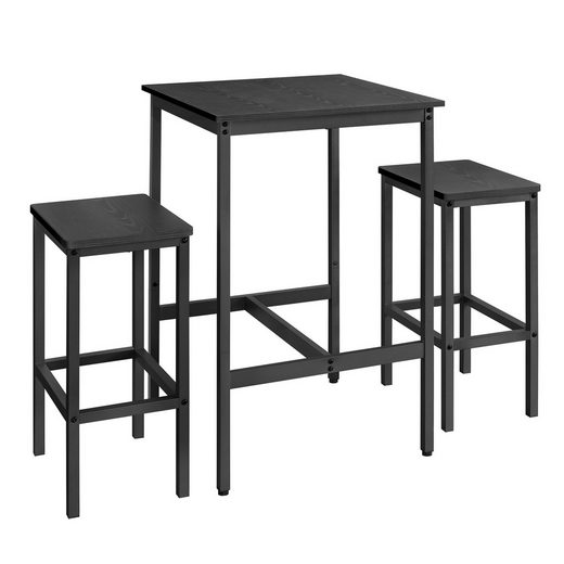 VASAGLE Bartisch mit Barhocker-Set, Esstisch mit 2 Stühlen, Küchentisch klein 60 x 60 x 90 cm