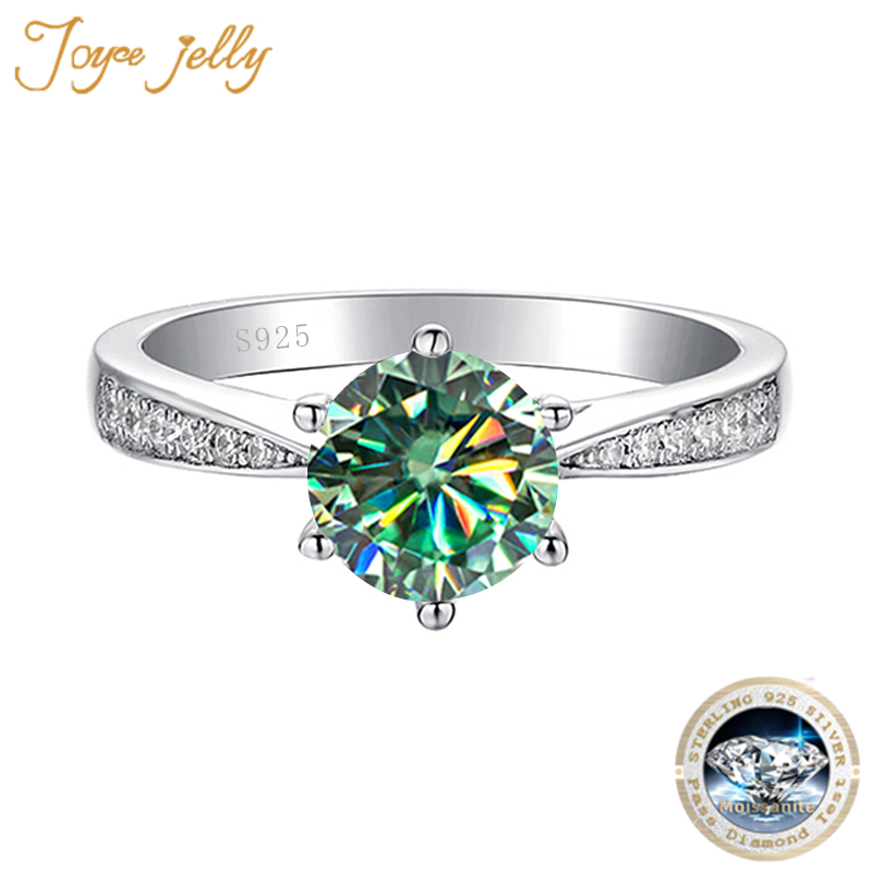 Joycejelly 1ct Blauw Groen Moissanite Ring Voor Vrouwen Massief 925 Sterling Zilver Bruids Vrouwelijke Verloving Bruiloft Luxe Sieraden