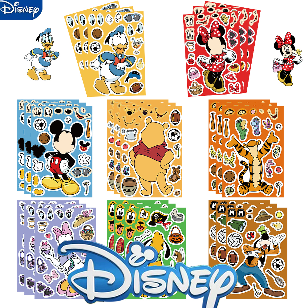 /32pcs Kinder DIY Puzzle Aufkleber Winnie Mickey Charakter Gesicht montieren Aufkleber Kinder Spielzeug Jungen Mädchen Geschenke Abziehbilder