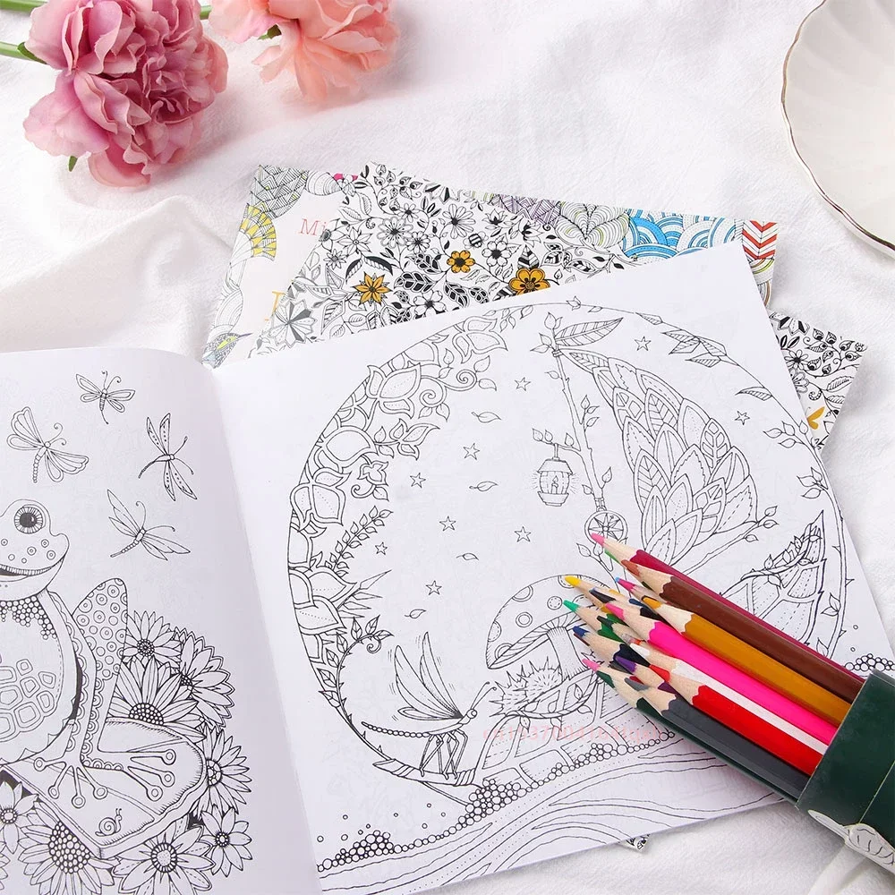 สมุดระบายสี 24 หน้าสําหรับเด็กผู้ใหญ่บรรเทาความเครียดฆ่าเวลา DIY วาดภาพวาดสมุดภาพวาดของเล่นเพื่อการศึกษาเด็ก