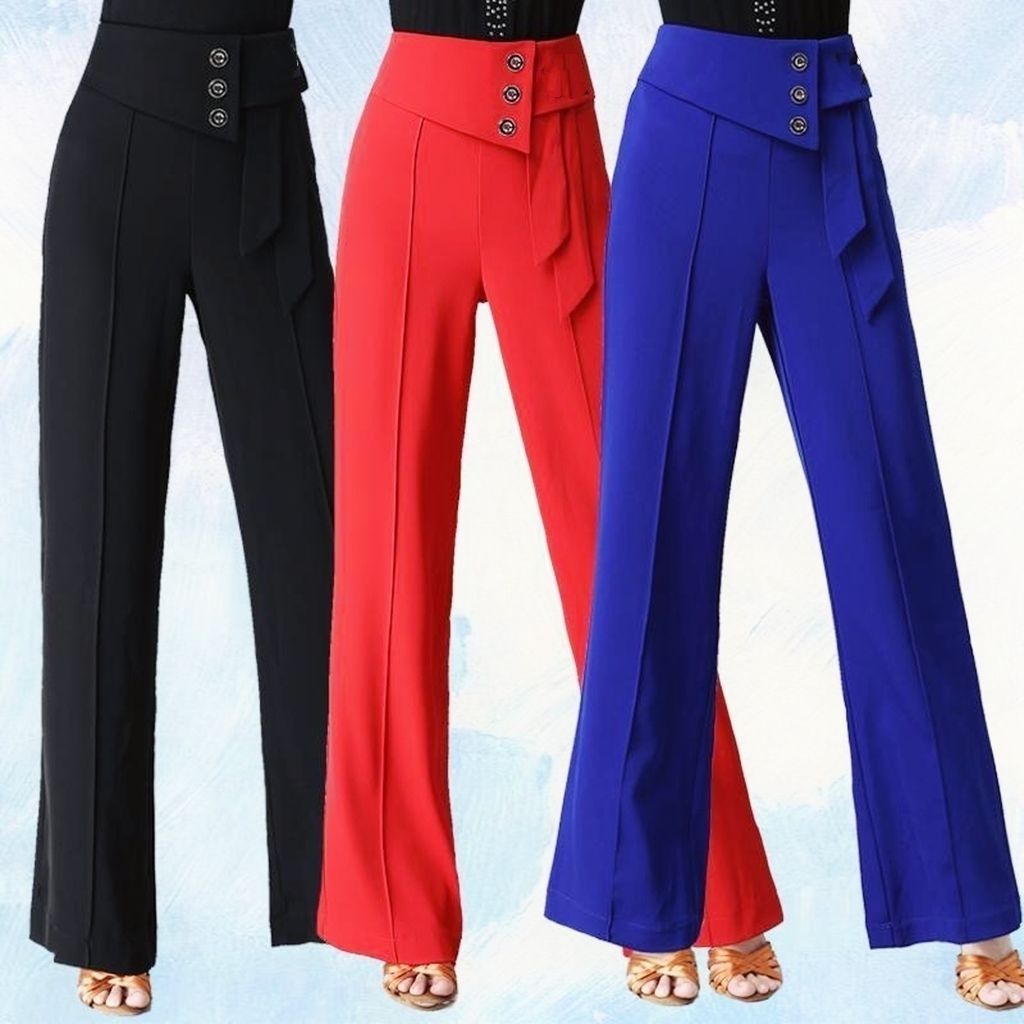Calça solta casual de cintura alta feminina, calça de perna larga, dança latina, monocromática, moda feminina, primavera, verão