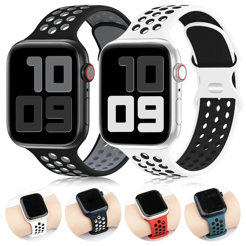 Pulseira esportiva para apple watch, pulseira de silicone 44mm 45mm ultra 2 49mm 40mm 41mm 42mm 45 44mm iwatch série 9 8 se 7 3