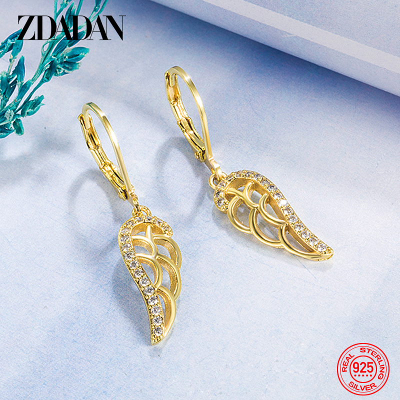 ZDADAN anting-anting tetesan bulu emas 18K perak murni 925 perhiasan pernikahan wanita