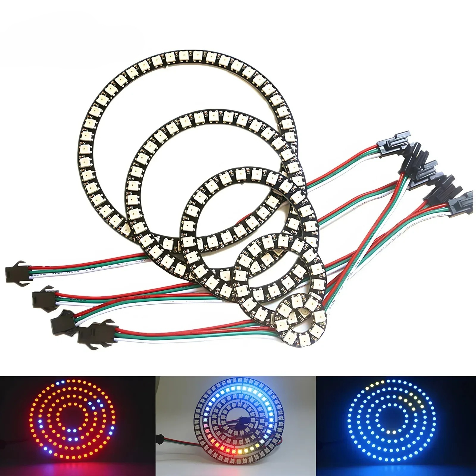 WS2812B 5050 RGB LED Ring 7/8/12/16/24/60 bitów Lamp Light ze zintegrowanymi sterownikami WS2812 dla Arduino Raspberry Pi
