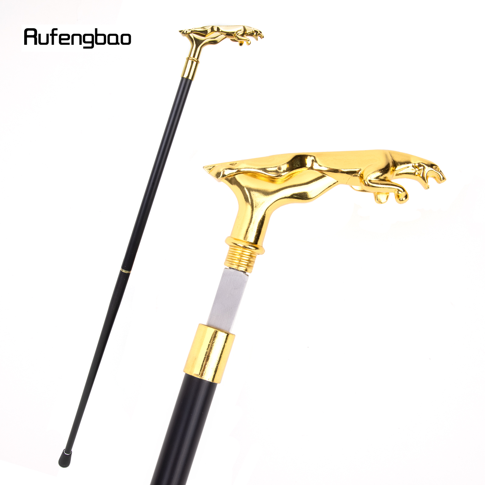 Goud Luxe Luipaard Handvat Wandelstok Met Verborgen Plaat Zelfverdediging Mode Riet Plaat Cosplay Crosier Stok 93Cm