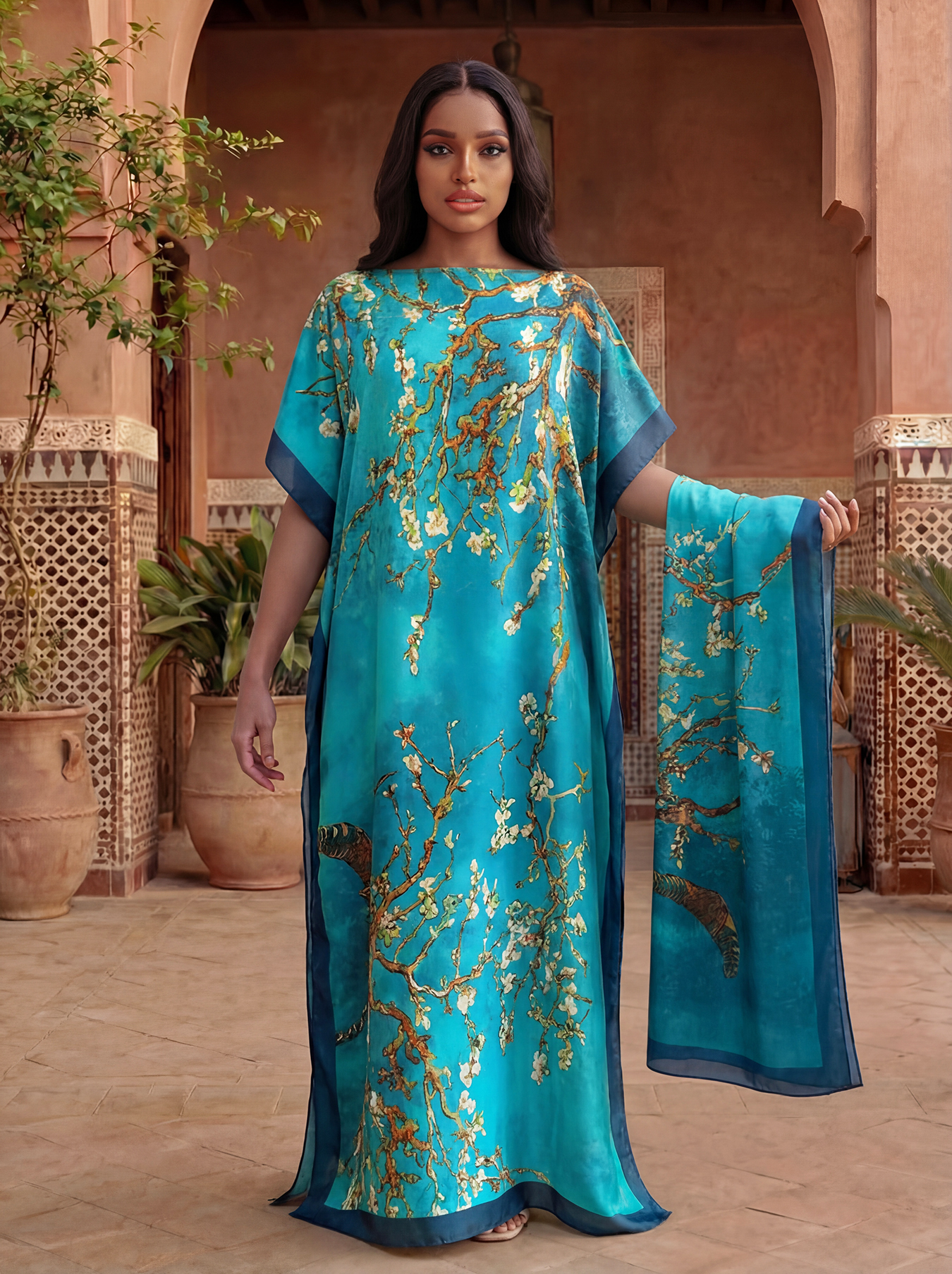 Dames Boho Print Maxi Kaftan Strand Sjaal Elegante Vakantie Zijdeachtige Feestjurk Sjaal MOOMOO Zomer 2026