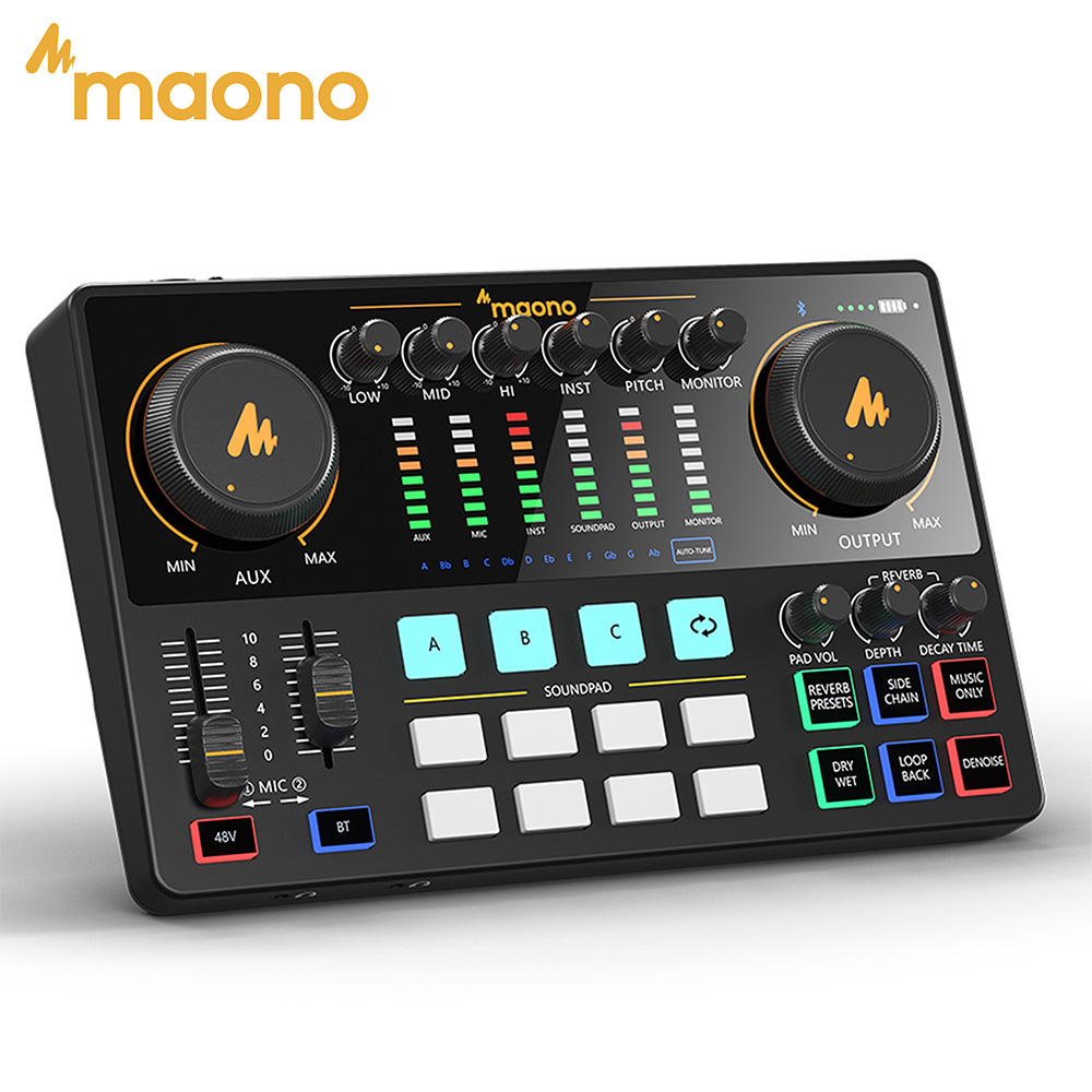 MAONO AME2 Audio-Interface-Mixer Podcast-Studio-Konsole mit XLR-Eingang 48V Phantomspeisung für PC Podcast-Aufnahme Live-Streaming