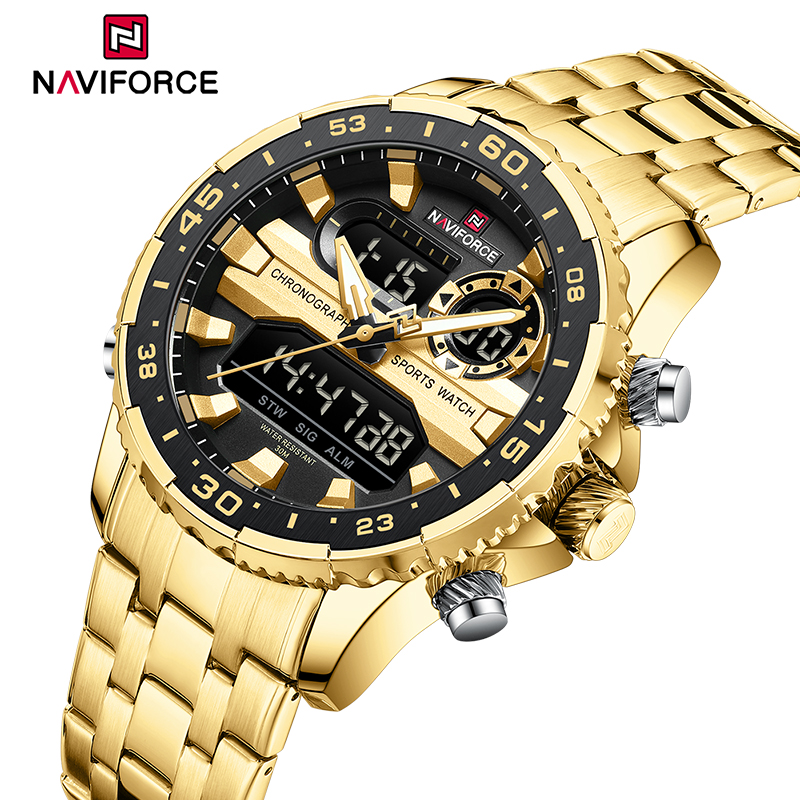 NAVIFORCE Fashion Brand Black Gold Men Watch Fashion Luxury Quartz Wrist Watches Sport Waterproof  Stainless Steel Strap NF9234