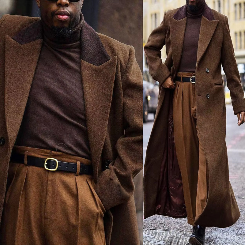 2025 New Luxury Winter Men's Suits Blazer 1 Piece Jacket Double Breasted Peak Lapel Long Coat Luxury Customized Male Clothing