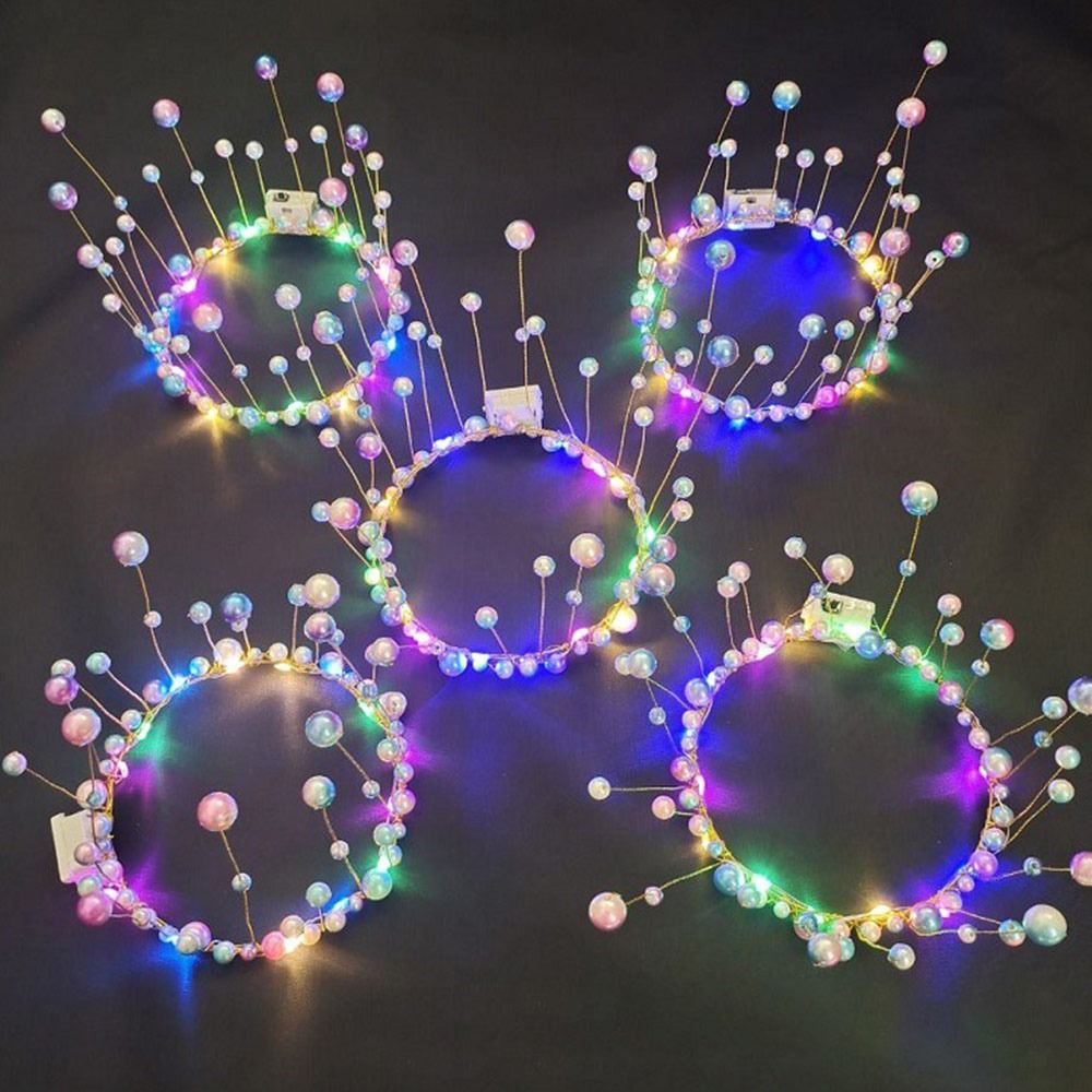 Mädchen Hochzeit Leucht Haarband Perle Crown Blume Licht Up Stirnband Weihnachten Party Dekoration Glowing LED Kranz